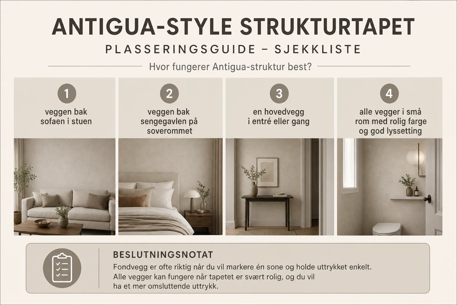 Oversikt over hvor strukturert tapet passer best i hjemmet