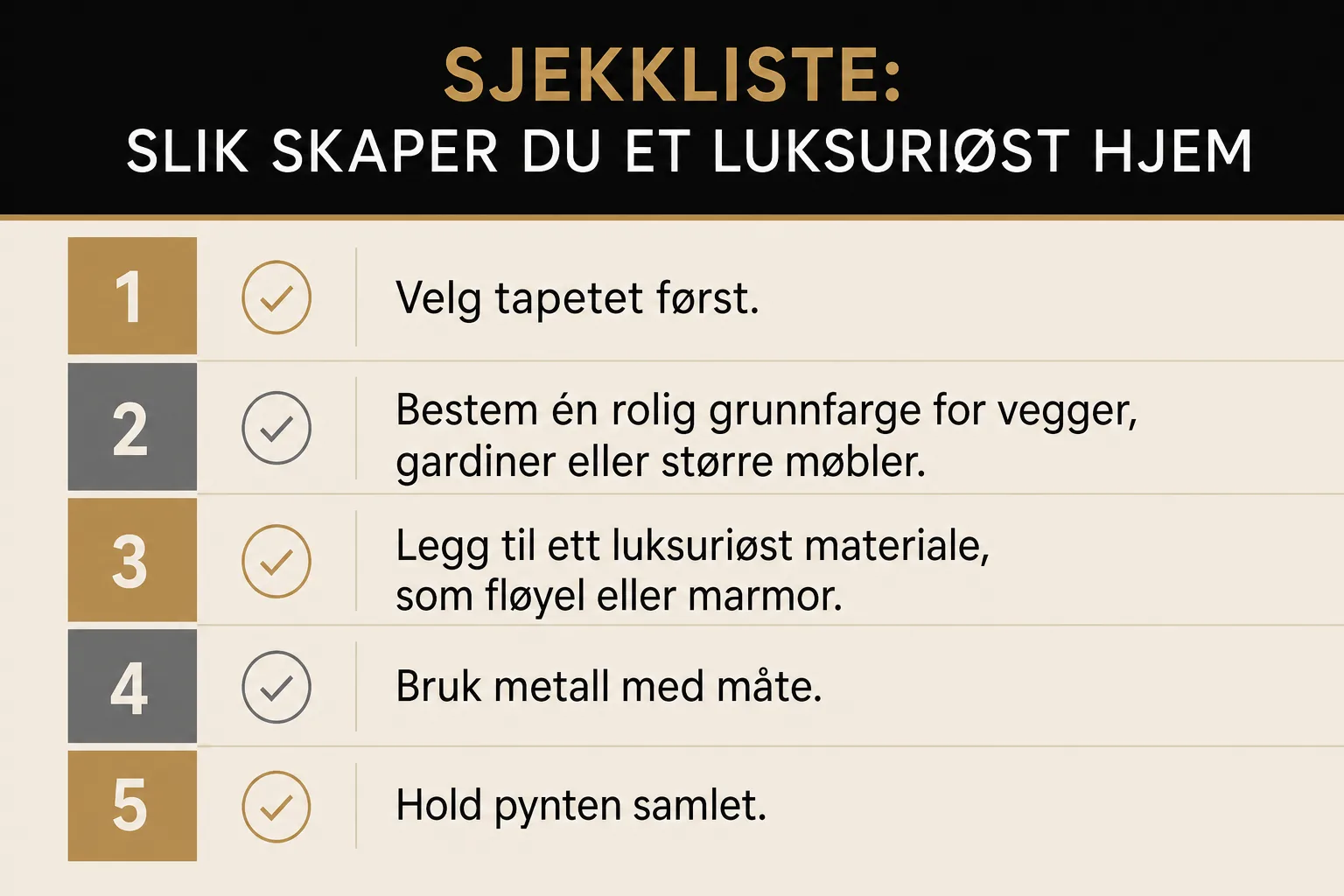 Sjekkliste med fem grep for å style rommet rundt tapetet