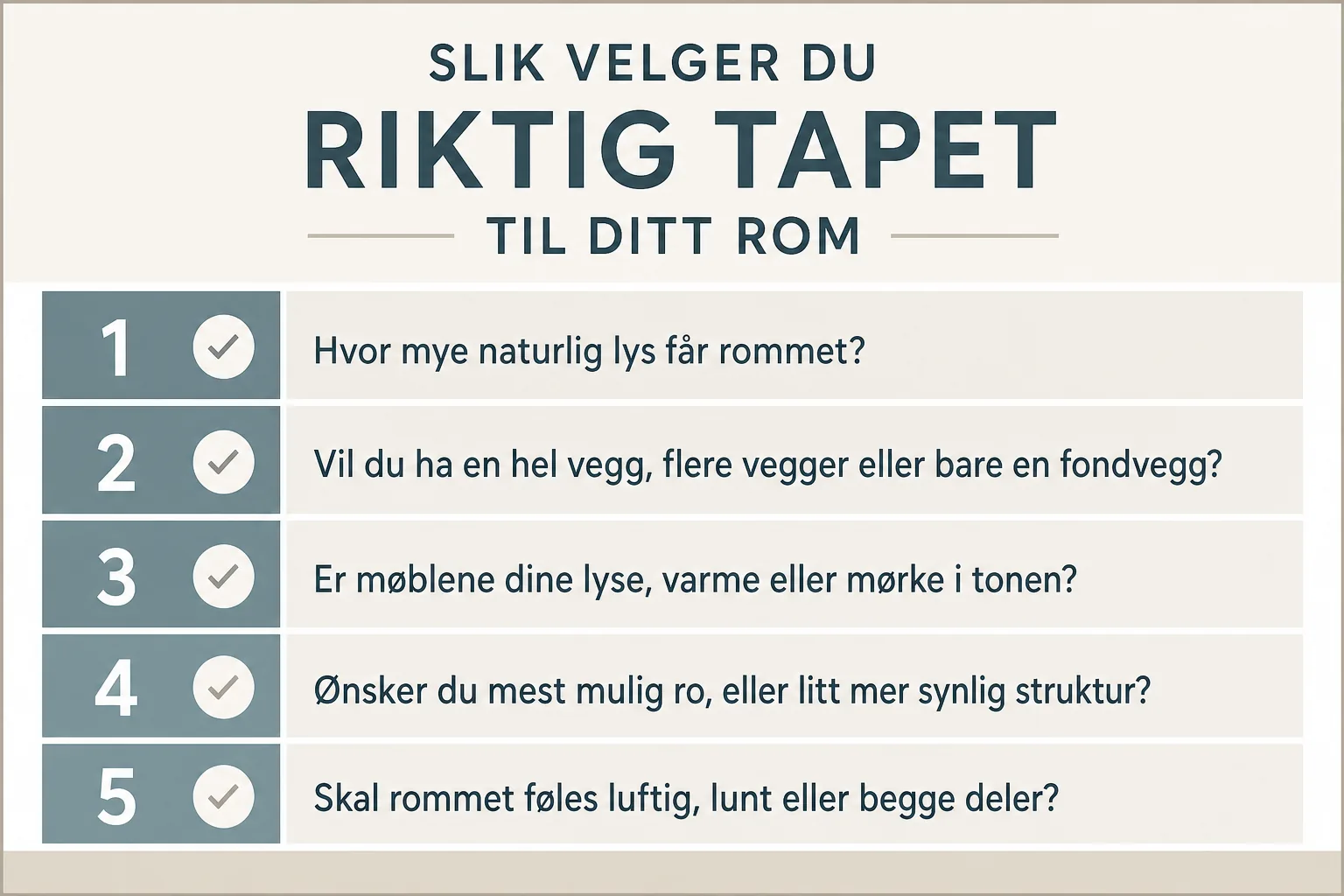 Sjekkliste med fem spørsmål før du velger tapet